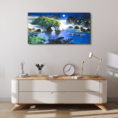 A peaceful night landscape with mountains Print on canvas