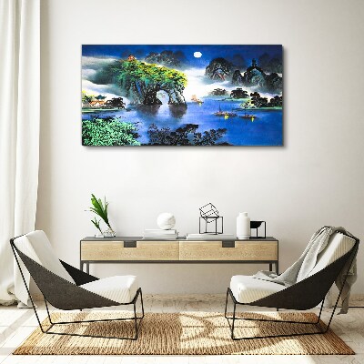 A peaceful night landscape with mountains Print on canvas