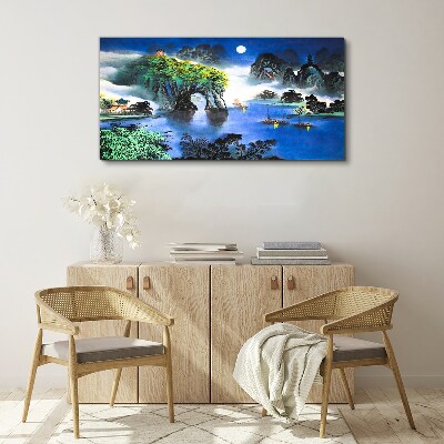 A peaceful night landscape with mountains Print on canvas