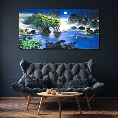 A peaceful night landscape with mountains Print on canvas