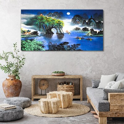 A peaceful night landscape with mountains Print on canvas