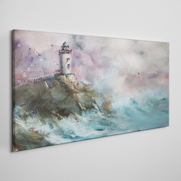 A lighthouse in a stormy landscape Canvas wall art