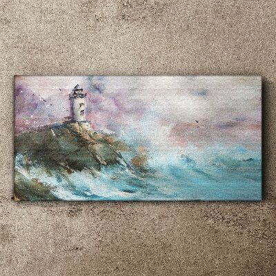 A lighthouse in a stormy landscape Canvas wall art