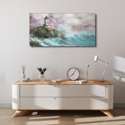 A lighthouse in a stormy landscape Canvas wall art