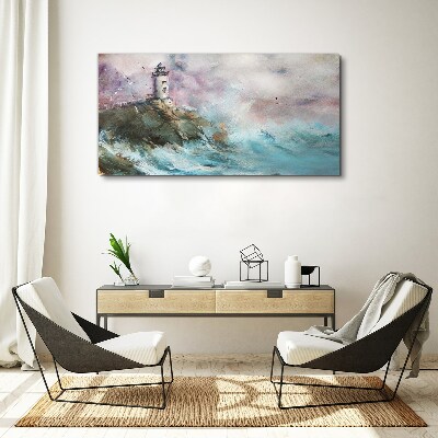 A lighthouse in a stormy landscape Canvas wall art