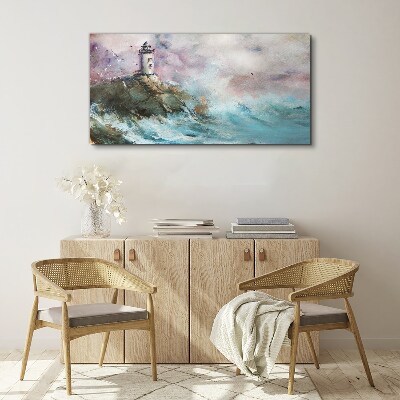 A lighthouse in a stormy landscape Canvas wall art