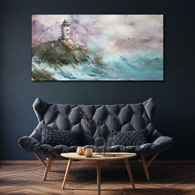 A lighthouse in a stormy landscape Canvas wall art