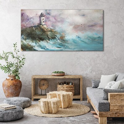 A lighthouse in a stormy landscape Canvas wall art