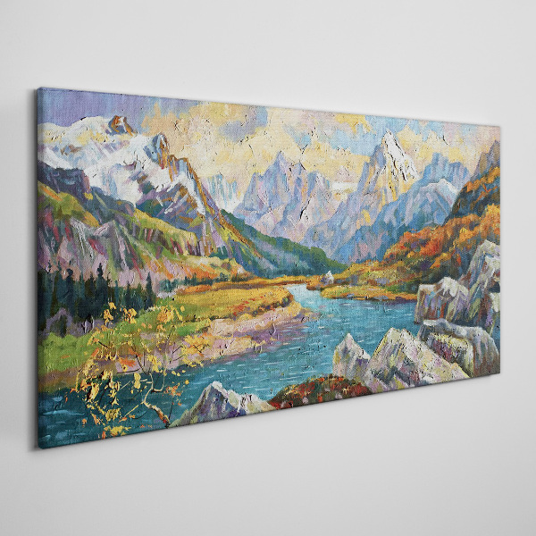 Mountain landscape with a river Print on canvas