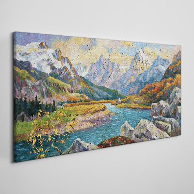 Mountain landscape with a river Print on canvas