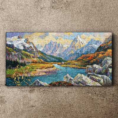Mountain landscape with a river Print on canvas