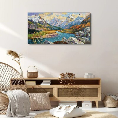 Mountain landscape with a river Print on canvas
