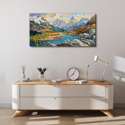 Mountain landscape with a river Print on canvas