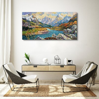 Mountain landscape with a river Print on canvas