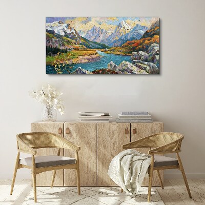 Mountain landscape with a river Print on canvas
