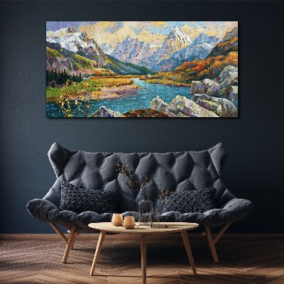 Mountain landscape with a river Print on canvas