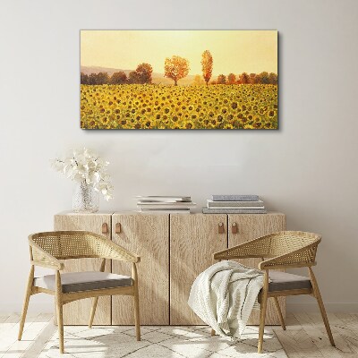 Sunflower field in the setting sun Canvas wall art