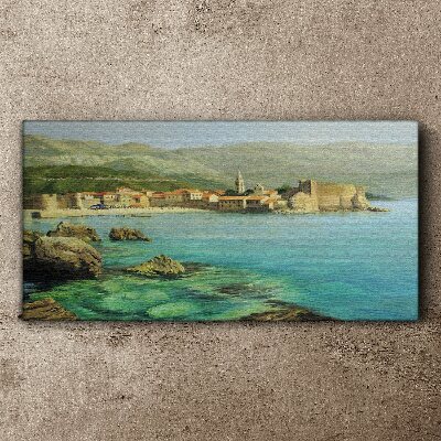 Seaside landscape with mountain hills Print on canvas