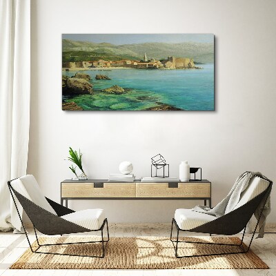 Seaside landscape with mountain hills Print on canvas