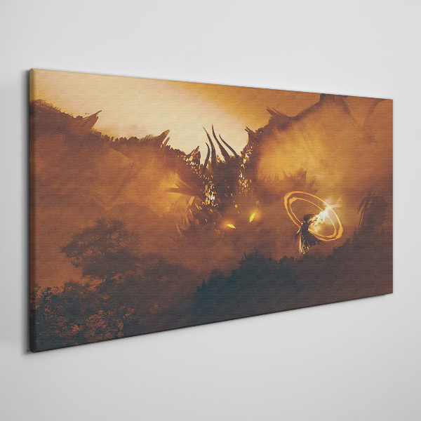 Dragon in the fire of a magical ritual Canvas wall art