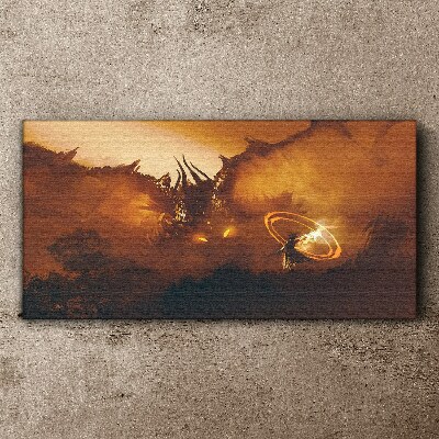 Dragon in the fire of a magical ritual Canvas wall art