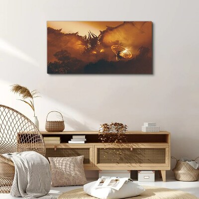 Dragon in the fire of a magical ritual Canvas wall art
