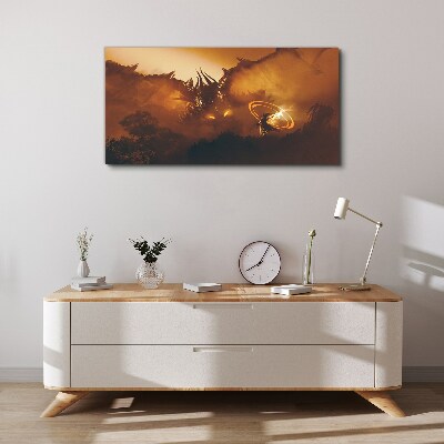 Dragon in the fire of a magical ritual Canvas wall art