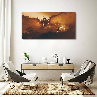 Dragon in the fire of a magical ritual Canvas wall art