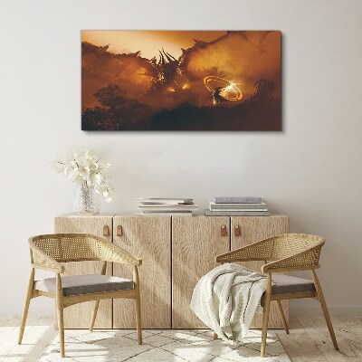 Dragon in the fire of a magical ritual Canvas wall art