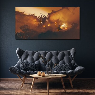 Dragon in the fire of a magical ritual Canvas wall art