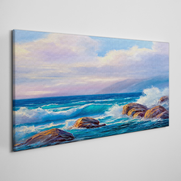 Waves on the shores of a rocky coast Print on canvas