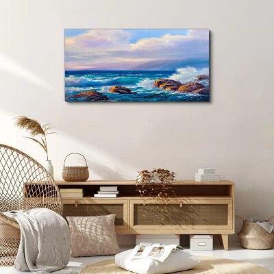 Rock sea waves clouds Canvas Wall art