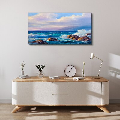 Rock sea waves clouds Canvas Wall art