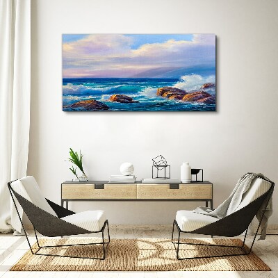 Rock sea waves clouds Canvas Wall art