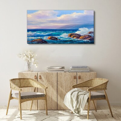 Rock sea waves clouds Canvas Wall art