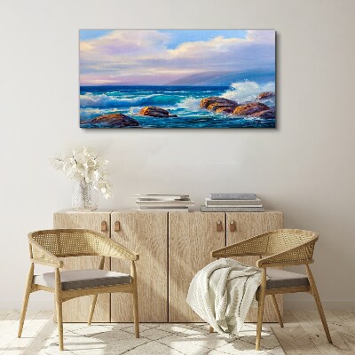 Waves on the shores of a rocky coast Print on canvas