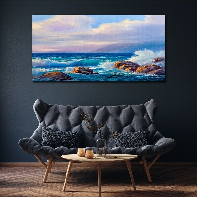 Rock sea waves clouds Canvas Wall art