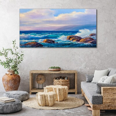 Rock sea waves clouds Canvas Wall art