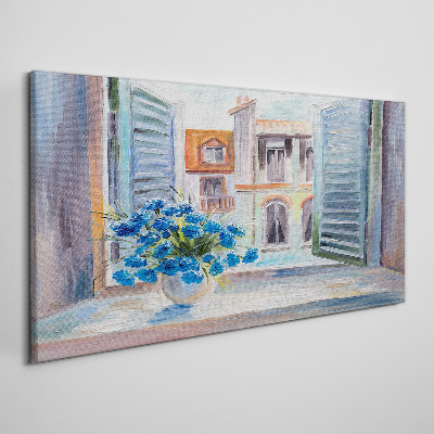 Flowers by the open window Print on canvas