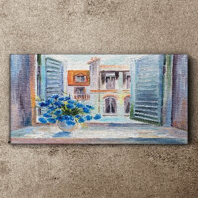 Flowers by the open window Print on canvas