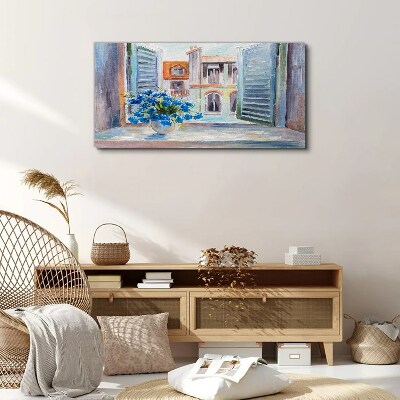 Flowers by the open window Print on canvas
