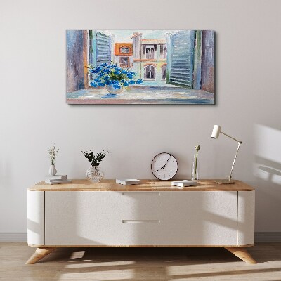 Flowers by the open window Print on canvas