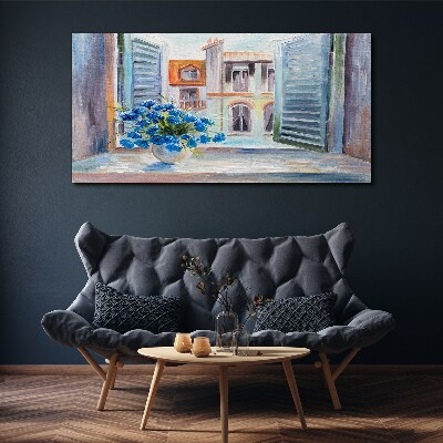 Flowers by the open window Print on canvas