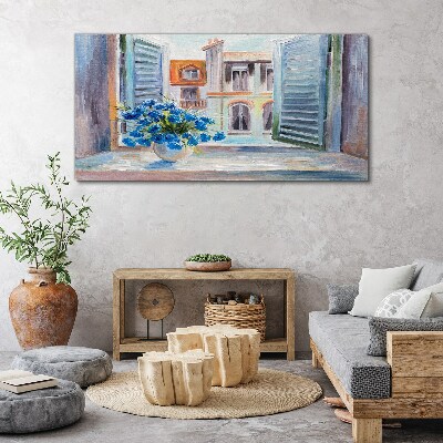 Flowers by the open window Print on canvas