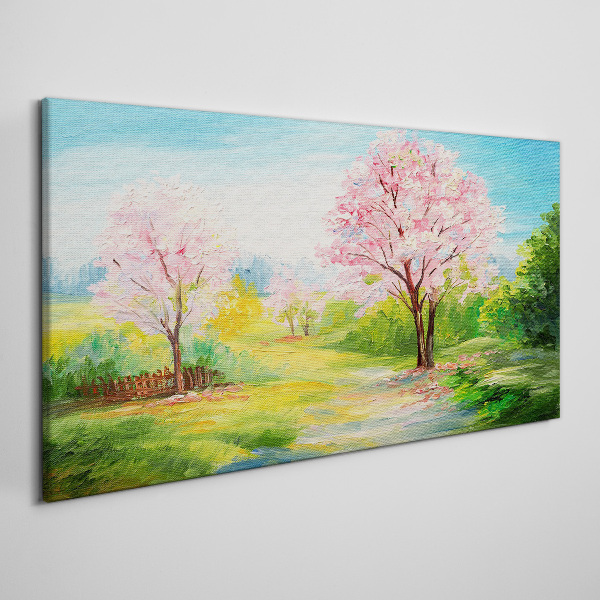 Spring trees in pink blossom Canvas wall art