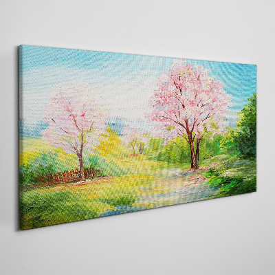 Spring trees in pink blossom Canvas wall art