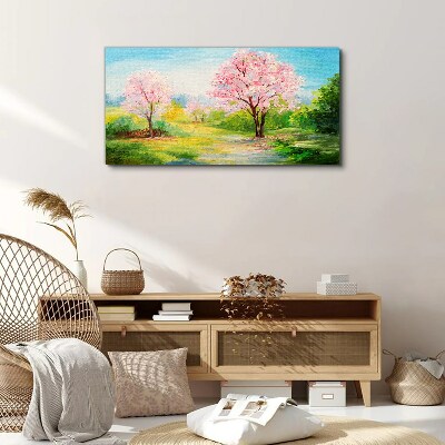 Spring trees in pink blossom Canvas wall art