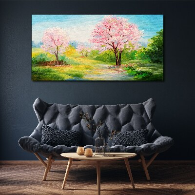 Spring trees in pink blossom Canvas wall art