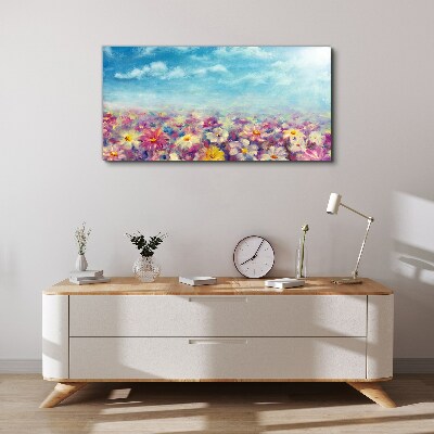 Floral landscape in blue Print on canvas