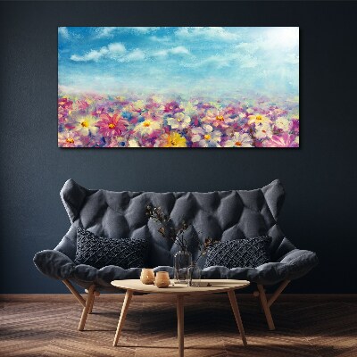 Floral landscape in blue Print on canvas